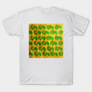 elephant crazy safari in jade gold art in mexican ecopop totonac pattern T-Shirt